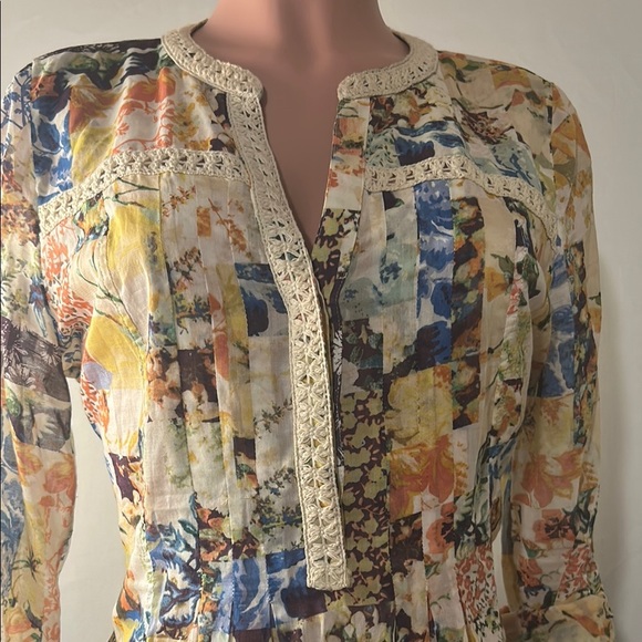ANTHROPOLOGIE | Maeve Roll Tab Sleeve 100%Cotton Embroidered Top Blouse Sz 6 - Picture 3 of 16